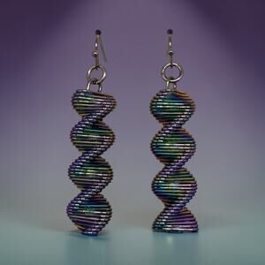 Handmade Iridescent Spiral Dangle Earrings NIP | Rainbow Coil Drop 2” Boho